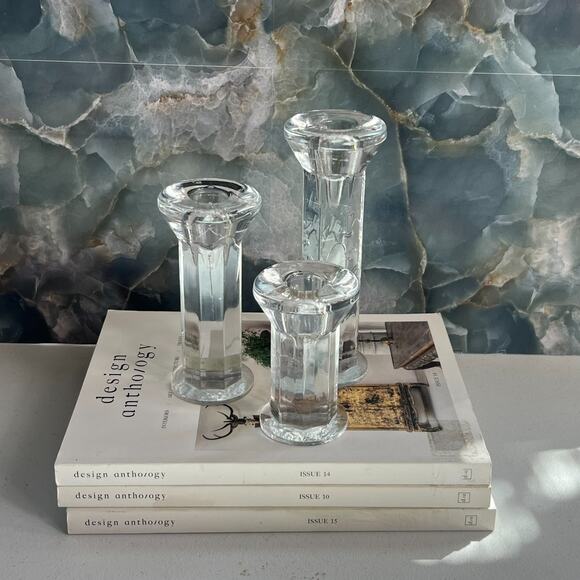 Lindshammar Sweden Candlestick Holders Set of 3 Glass - Picture 2 of 10